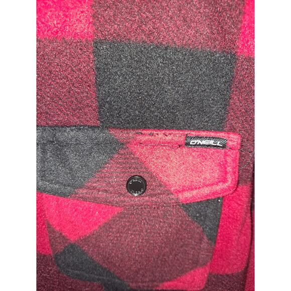 O'Neill Red and Black Plaid FLeece Button Up Shirt Size XL - Picture 3 of 9